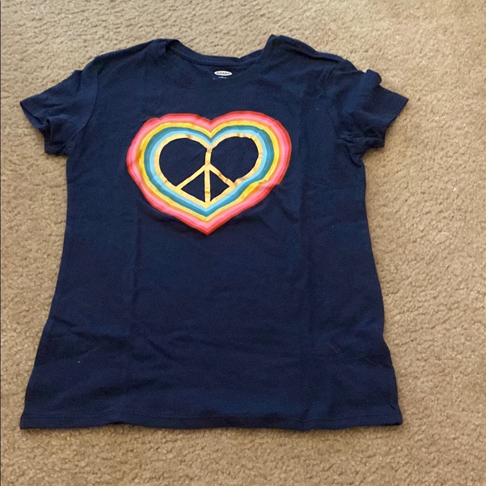 Old Navy Blue Tank Top with Peace Heart Design